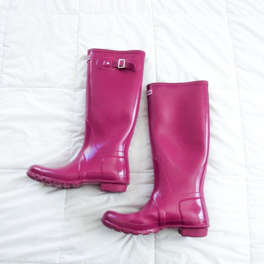 HUNTER Fuchsia Pink Tall Rain Boots- Unisex Women's 10 or Men's 9 *sold as is* - Picture 10 of 14